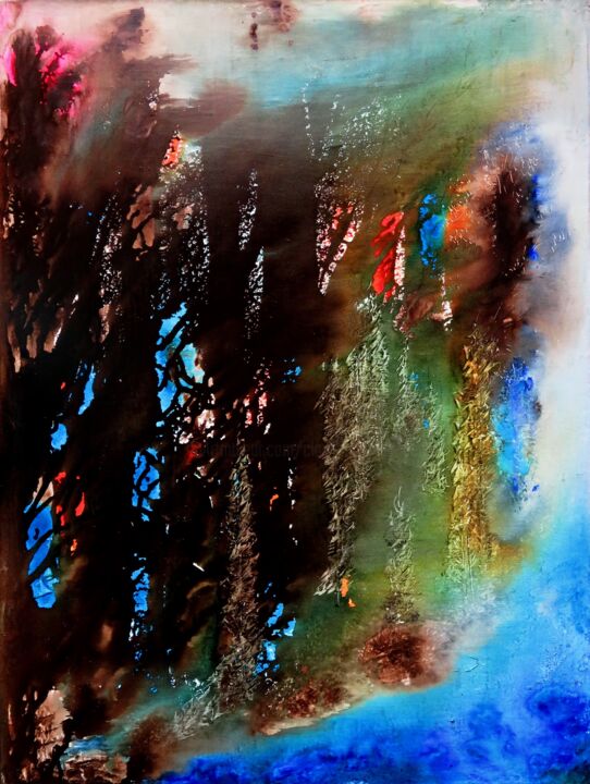 Dentelle forestière - encres acryliques 绘画, 24x18.1 in