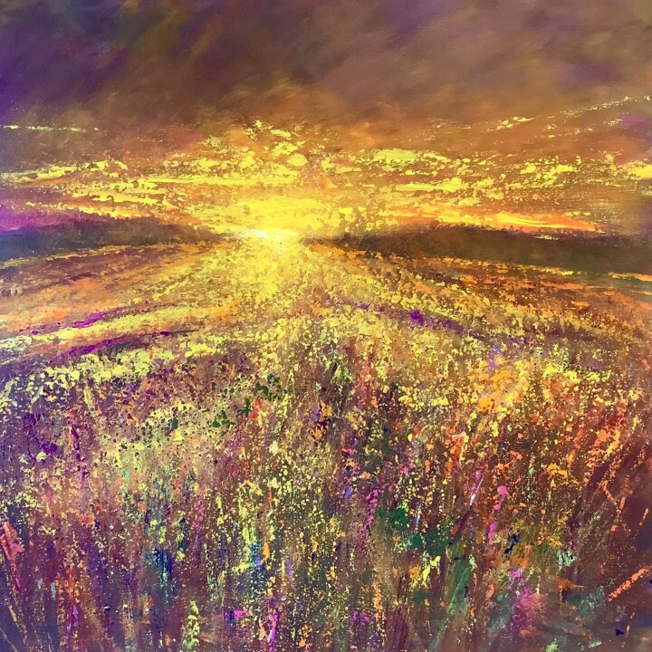 Peinture intitulée "Coucher au champ" par Anne Vignau, Œuvre d'art originale, Acrylique