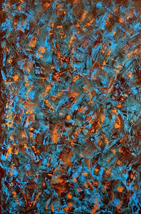 Pintura intitulada "Blue Gold Love" por Fatima Sardinha, Obras de arte originais, Óleo Montado em Armação em madeira