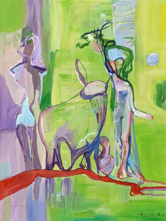 Along the red line 绘画, 16x12 in