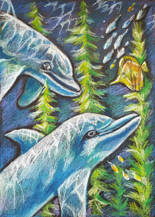 Desenho intitulada ""Underwater world.…" por Nadezhda Kokorina, Obras de arte originais, Pastel