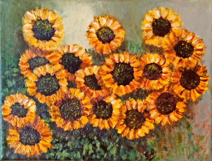 「Los girasoles」というタイトルの絵画 Fabiana Iglesiasによって, オリジナルのアートワーク, アクリル ウッドストレッチャーフレームにマウント
