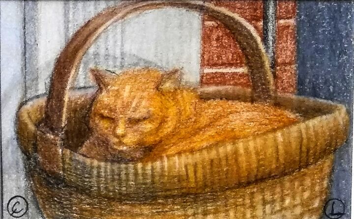 Owen in a Basket 图画, 4x6 in