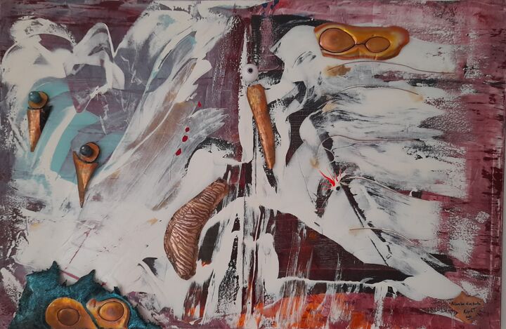 " Palombe d'un doute " 绘画, 27.6x45.3 in