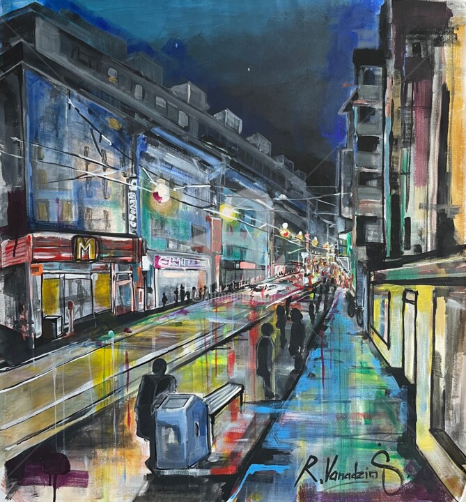 Night Walk 绘画, 35.4x33.5 in