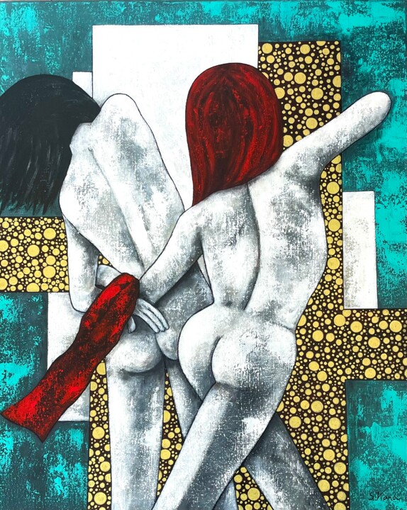 Peinture intitulée "Corps à corps" par Salette Viana, Œuvre d'art originale, Acrylique Monté sur Châssis en bois