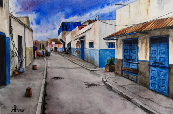Картина под названием "Rabat, Morocco" - Артём Яворский, Подлинное произведение искусства, Акварель