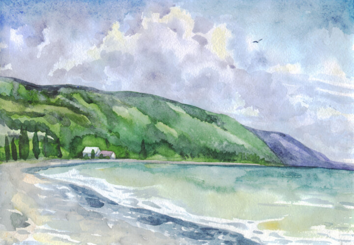 Seascape. WATERCOLOR PAINTING Картина, 8x12 in
