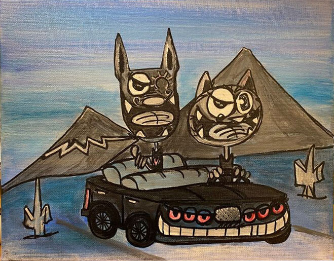 Vive les fleurs en voiture 绘画, 9.5x11.8 in