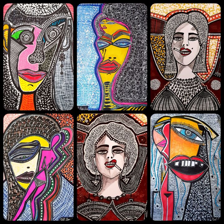 Women portraits original paintings. Modern Mirit Ben-Nun 绘画, 13.8x13.8 in
