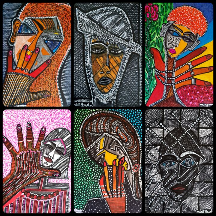 Portraits visual art Israeli art Mirit Ben-Nun modern artist 绘画, 13.8x13.8 in