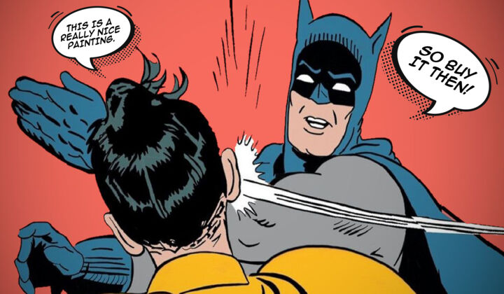 Funny Humor Humorous Batman Pop 绘画, 14x24 in