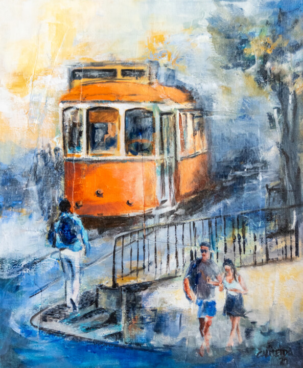 Lisbon tram by Alfama 绘画, 23.6x19.7 in