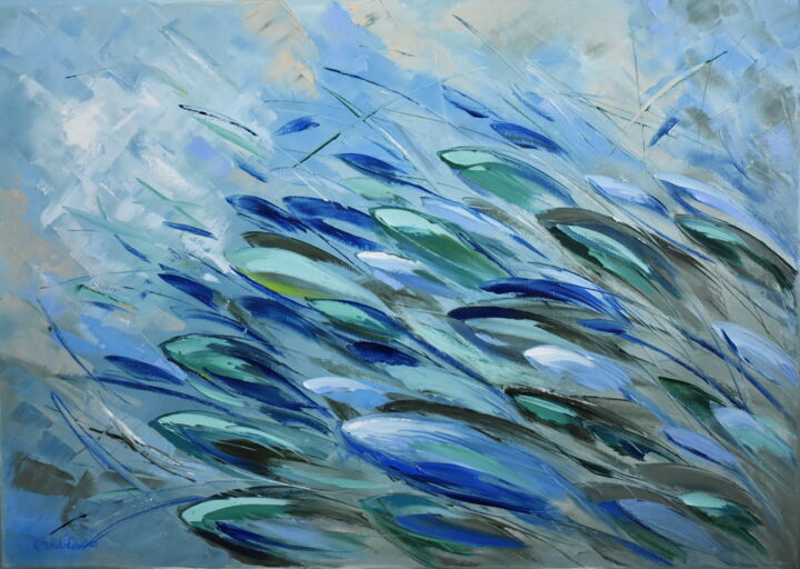 제목이 "Fish Motion"인 미술작품 Olga Nikitina로, 원작, 기름 나무 들것 프레임에 장착됨