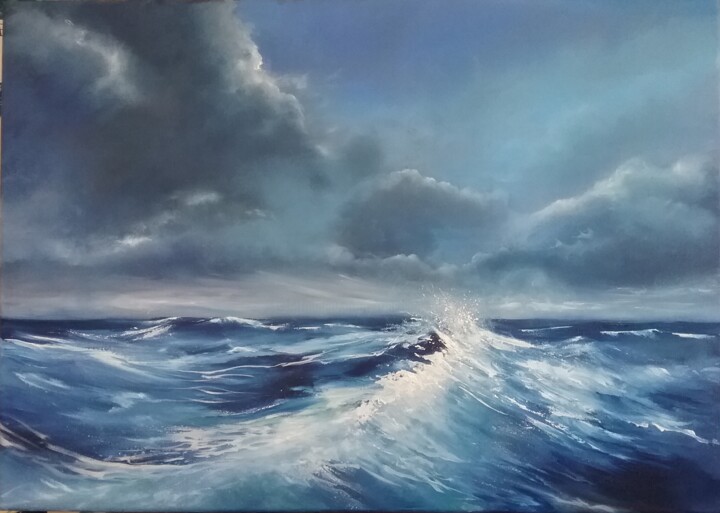 Painting titled "Sud 4" by Roselyne Rollant (Evarose), Original Artwork, Oil Mounted on Wood Stretcher frame