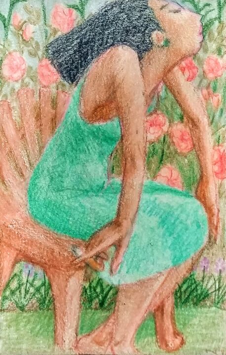 Woman in a Green Dress 图画, 8x5.5 in