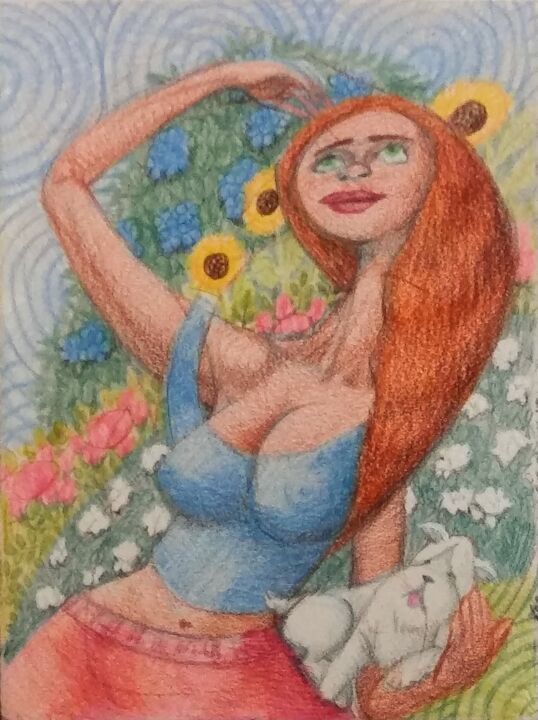 Woman with a Small Dog 图画, 8x6 in
