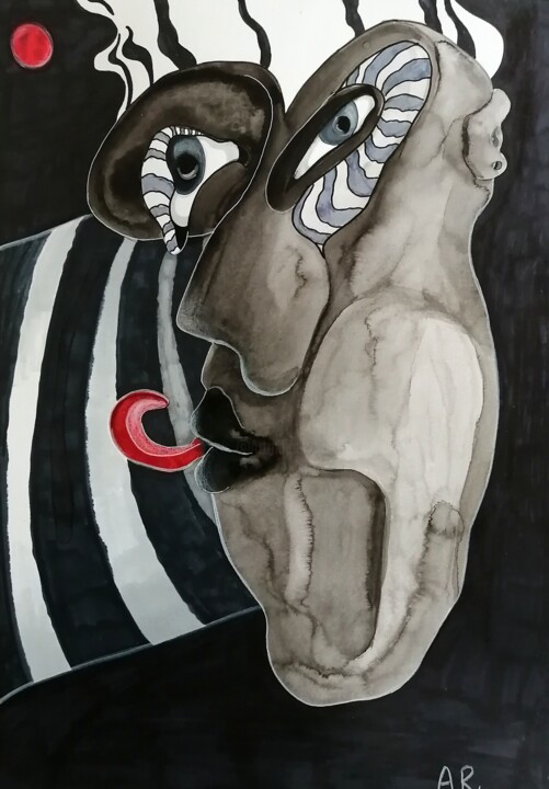 The woman who teases the red moon 图画, 16.5x11.7 in