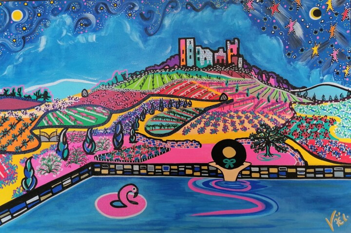 Vue sur le château de Sade 绘画, 15.8x23.6 in