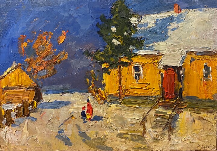 Peinture intitulée "Jour d'hiver" par Evgueni Markov, Œuvre d'art originale, Huile