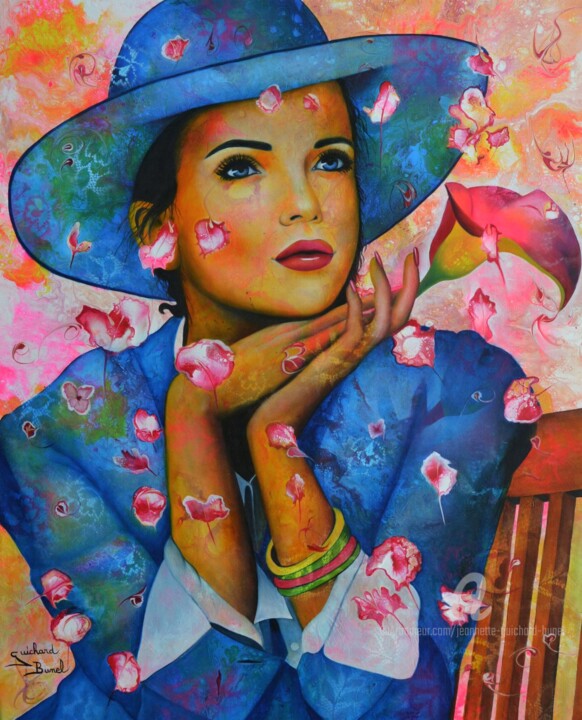 Peinture intitulée "Toi, ma p'tite foli…" par Jeannette Guichard-Bunel, Œuvre d'art originale, Huile Monté sur Châssis en bo…