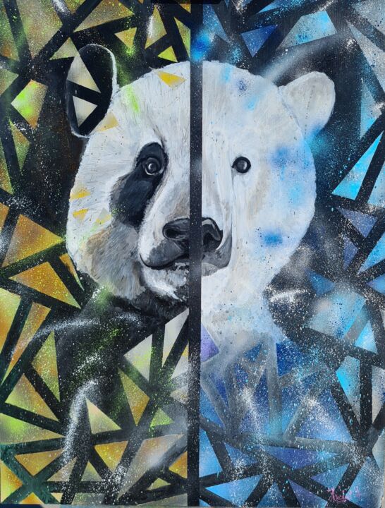 Panda & Ours blanc 绘画, 39.4x31.5 in
