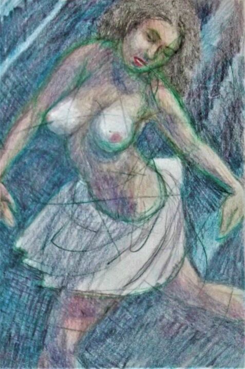 Woman Dancing Alone in the semi-Dark 图画, 8x6 in