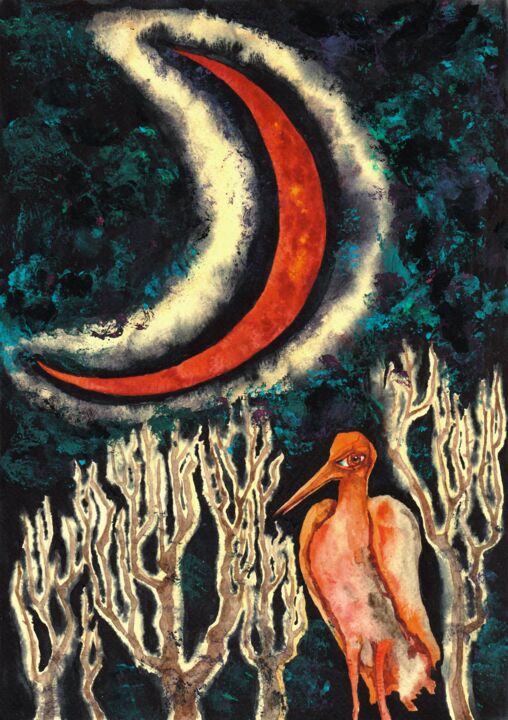 Red moon 绘画, 11.6x8.3 in