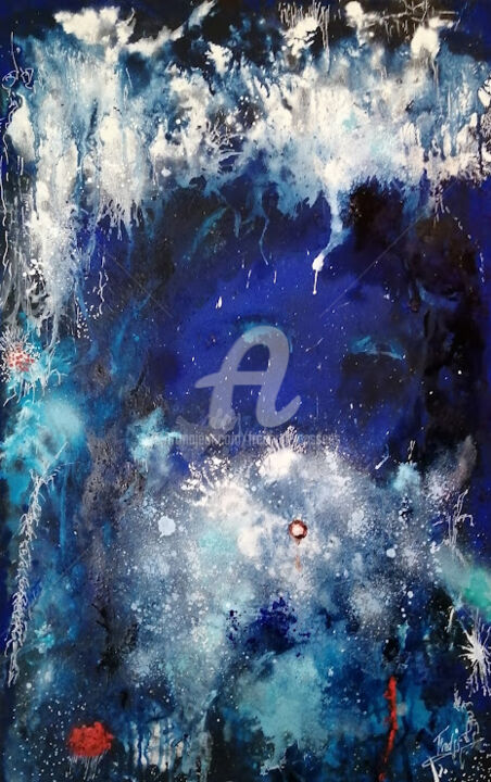 Painting titled "Bleu Gitane" by Frederic Janssens (Fredj), Original Artwork, Acrylic