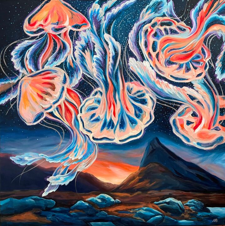 Dancing in the starry sky 绘画, 47.2x47.2 in