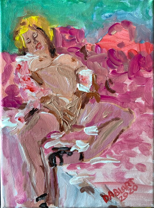 Lying on pink 绘画, 9.5x7.1 in