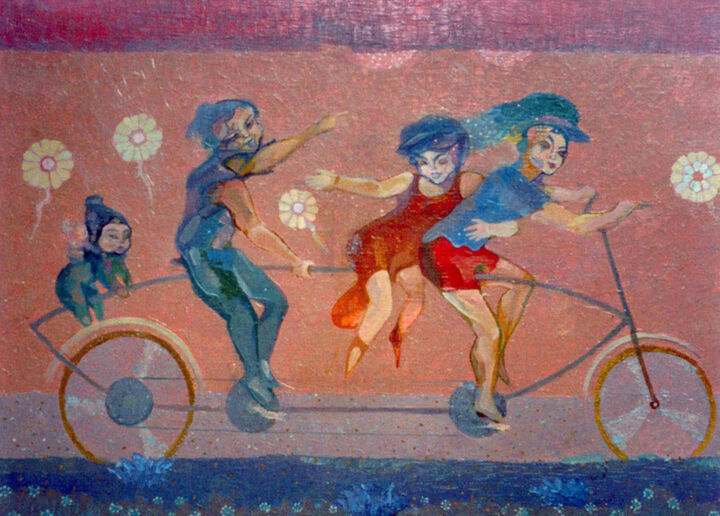 Painting titled "Рассекая воздух." by Arman Bai, Original Artwork, Oil Mounted on Wood Stretcher frame