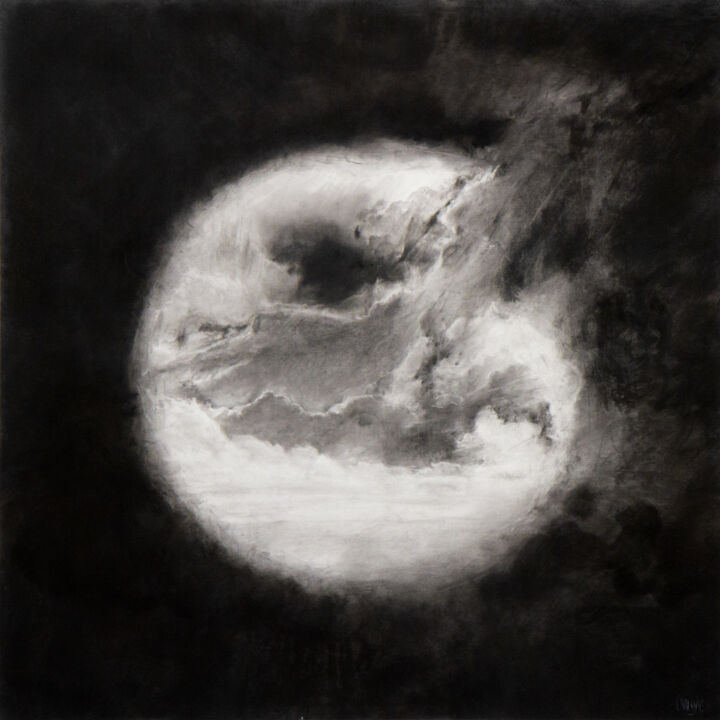 Drawing titled "Objetif horizon" by Jean-Louis Crudenaire, Original Artwork, Charcoal Mounted on Wood Panel