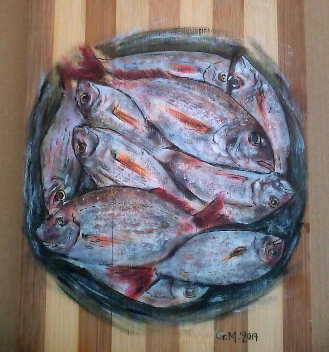 Ασημί ψάρια 图画, 22.8x21.3 in