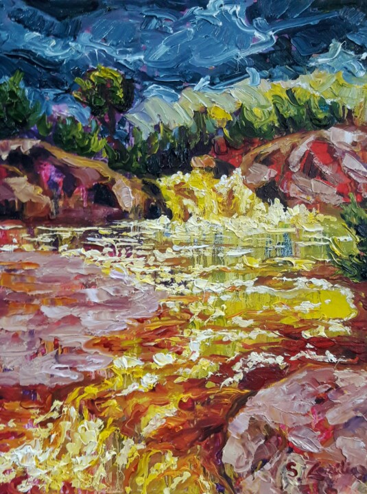 Painting titled "TOKOVSKY WATERFALL" by Svitlana Zozulia, Original Artwork, Oil