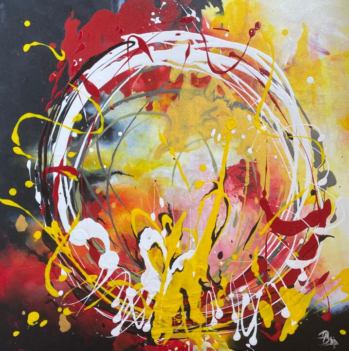 Painting titled "In the embrace of l…" by Dominika Bartková, Original Artwork, Acrylic Mounted on Wood Stretcher frame