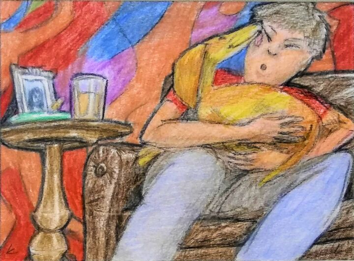 Man and Dog 图画, 6x8 in