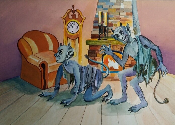 ,,Devils''Halloween 绘画, 11.8x15.8 in