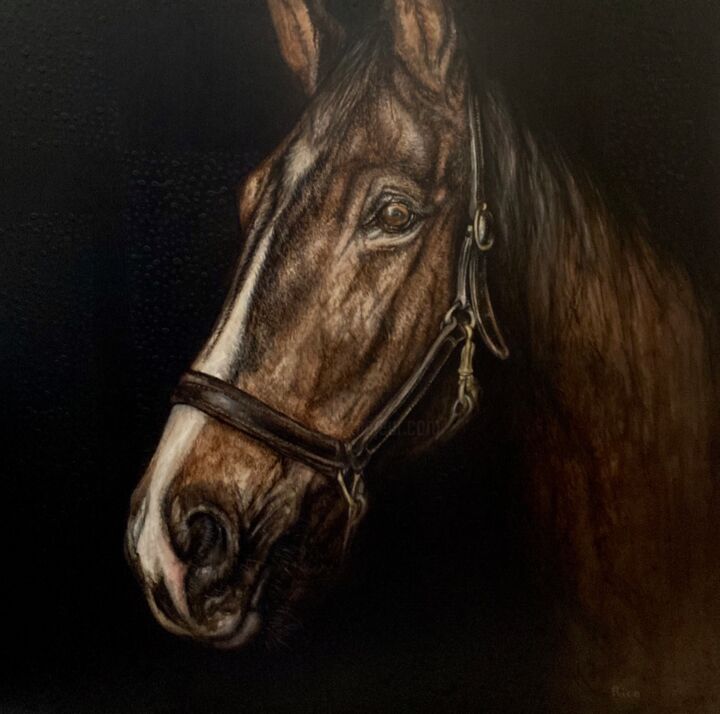 Cheval#1 - hyperréalismes - animal art - portrait 绘画, 39.4x39.4 in