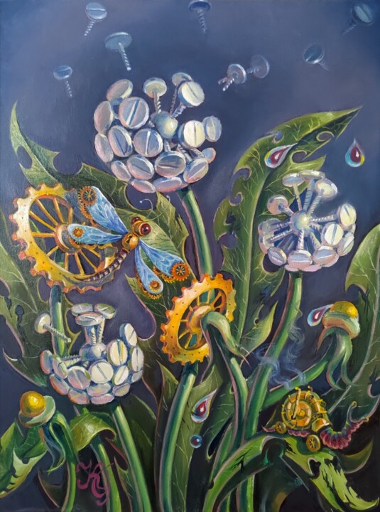 Steampunk Flowers 绘画, 15.8x11.8 in