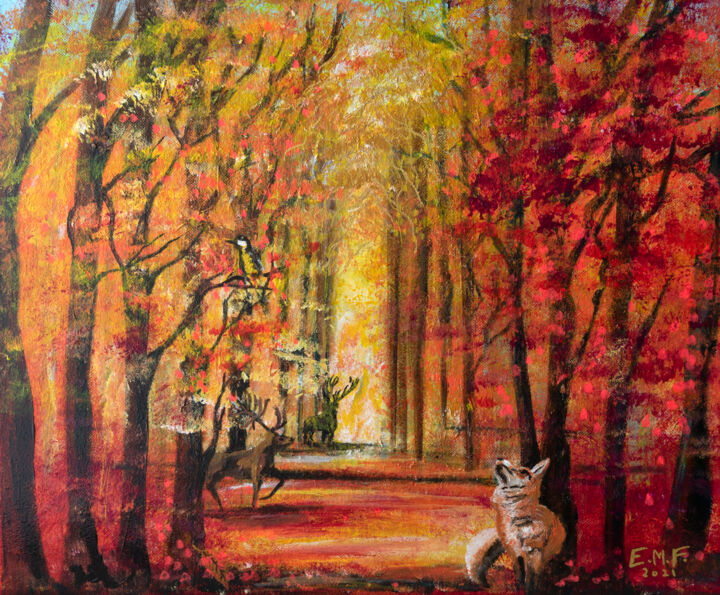 Peinture intitulée "automne 2021" par Emmanuelle Menny Fleuridas, Œuvre d'art originale, Acrylique