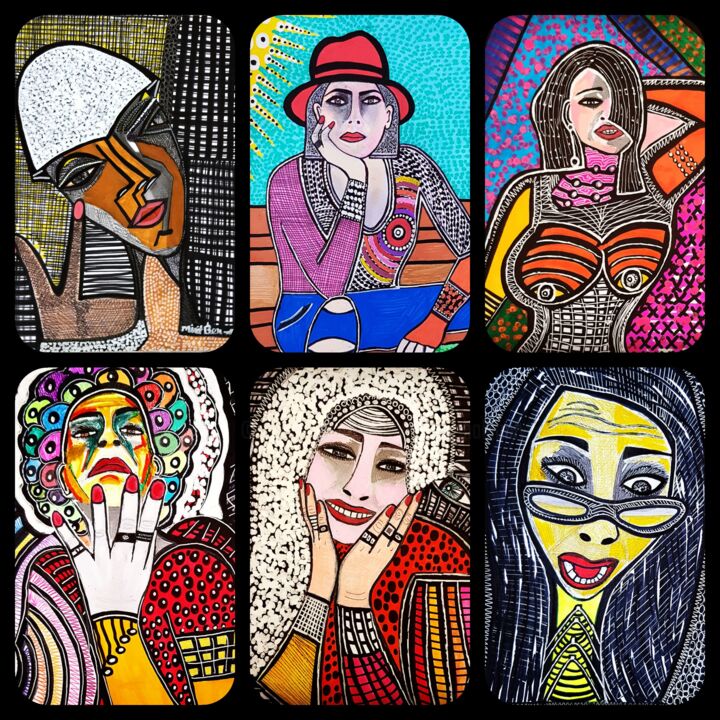 Portraits inspiring women. Mirit Ben-Nun modern paintings 绘画, 9.8x13.8 in