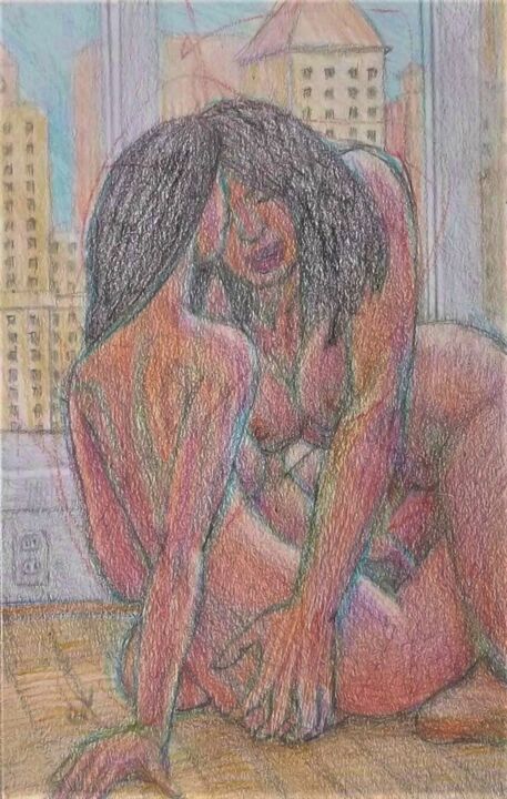 Lovers on an Office Floor 图画, 8x5.5 in