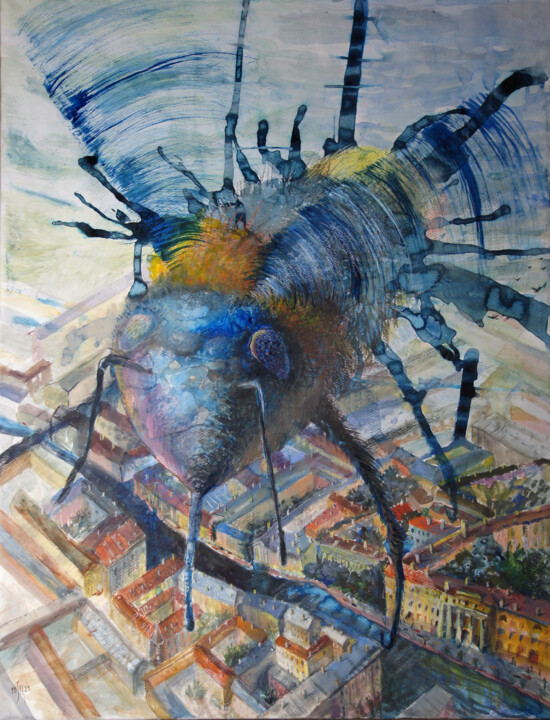 Spring in a darling city - original genre artwork Pittura, 31,5x23,6 in