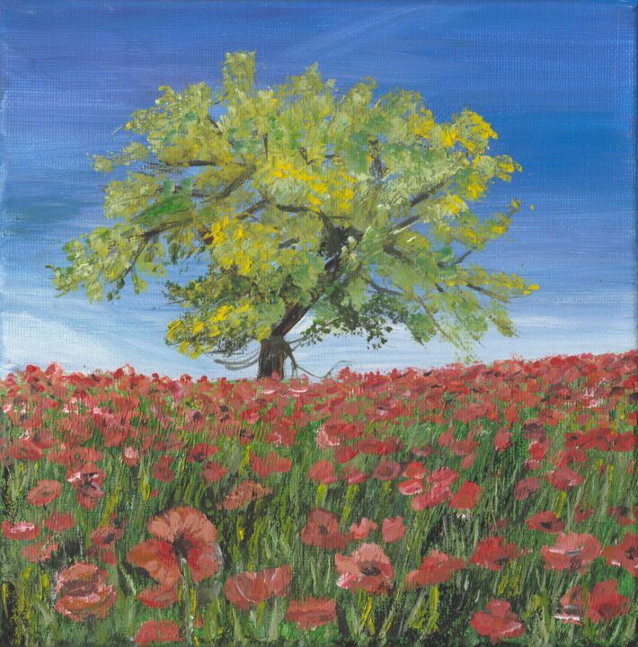Painting titled "Solitaire tree with…" by Bas Van Bemmel, Original Artwork, Gouache