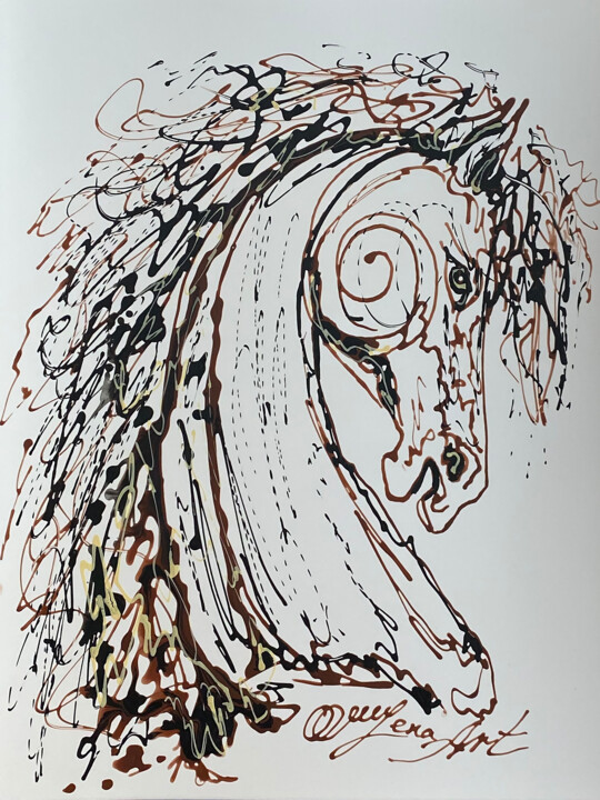 Dark Stallion Design Pollock inspired and Line Drawing 图画, 12x9 in