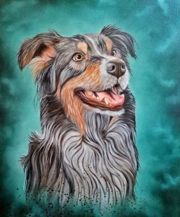 Chien format 46/55 cm 绘画, 21.7x18.1 in