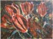 Schilderij getiteld "rode tulpen" door Peter T. De Valois, Origineel Kunstwerk