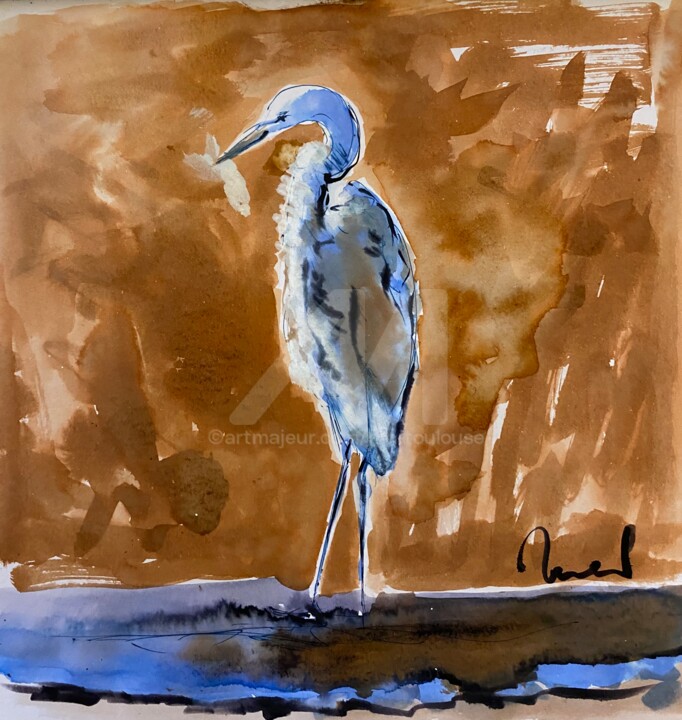 Aigrette du marais 绘画, 8.3x8.3 in