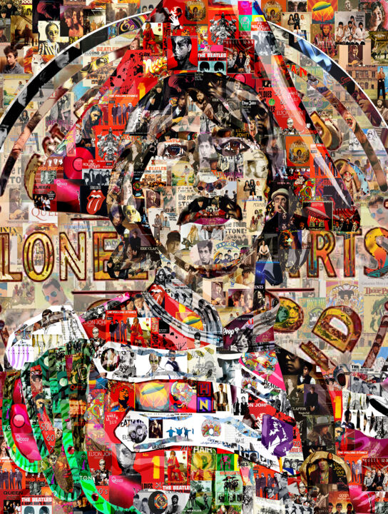 George Harrison Sgt Peppers Collage Made From Music Albums 数字艺术, 30x24 in